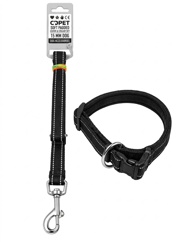 CDPET SOFT PADDED LEASE & COLLAR SET 15 MM DOG
