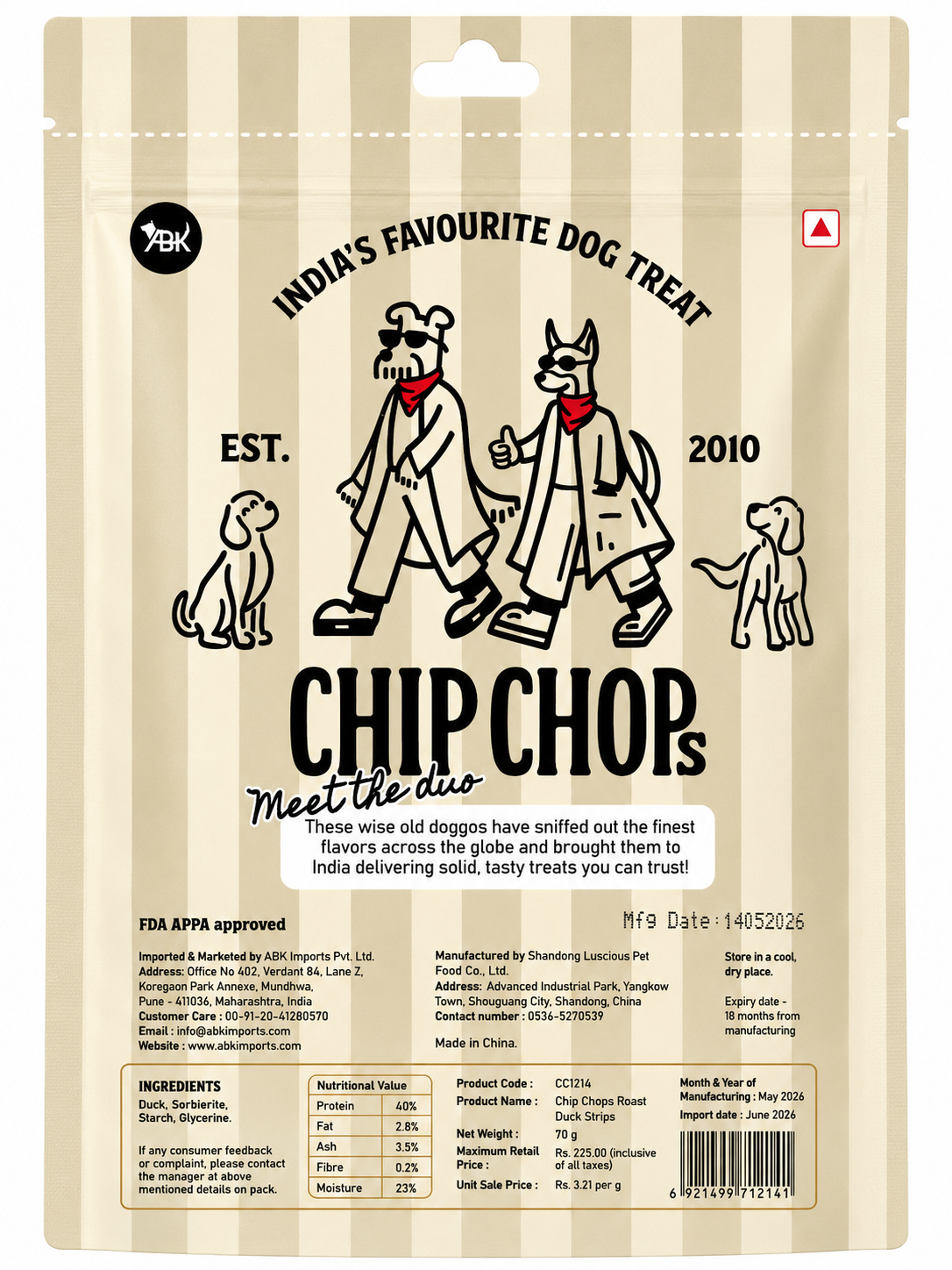 CHIP CHOP ROAST DUCK STRIPS 70GM