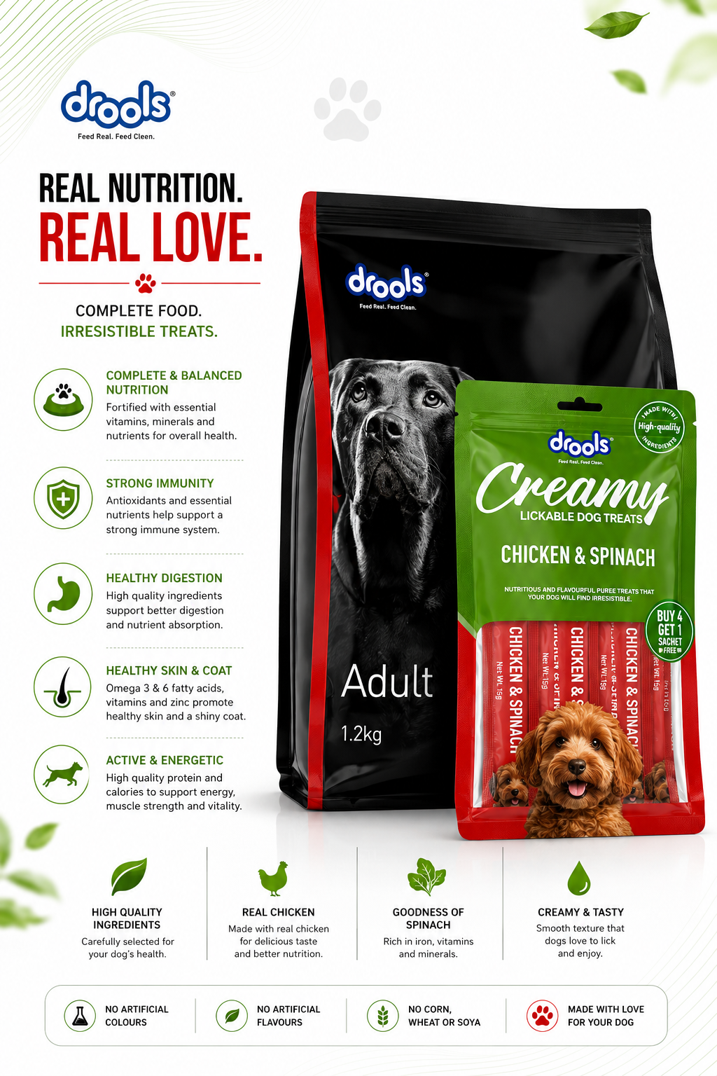 DROOLS FOCUS ADULT 1.2KG & GET 5 CREAMY TREATS FOR FREE