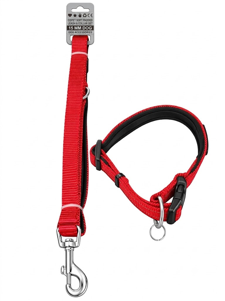 CDPET SOFT PADDED LEASE & COLLAR SET 15 MM DOG