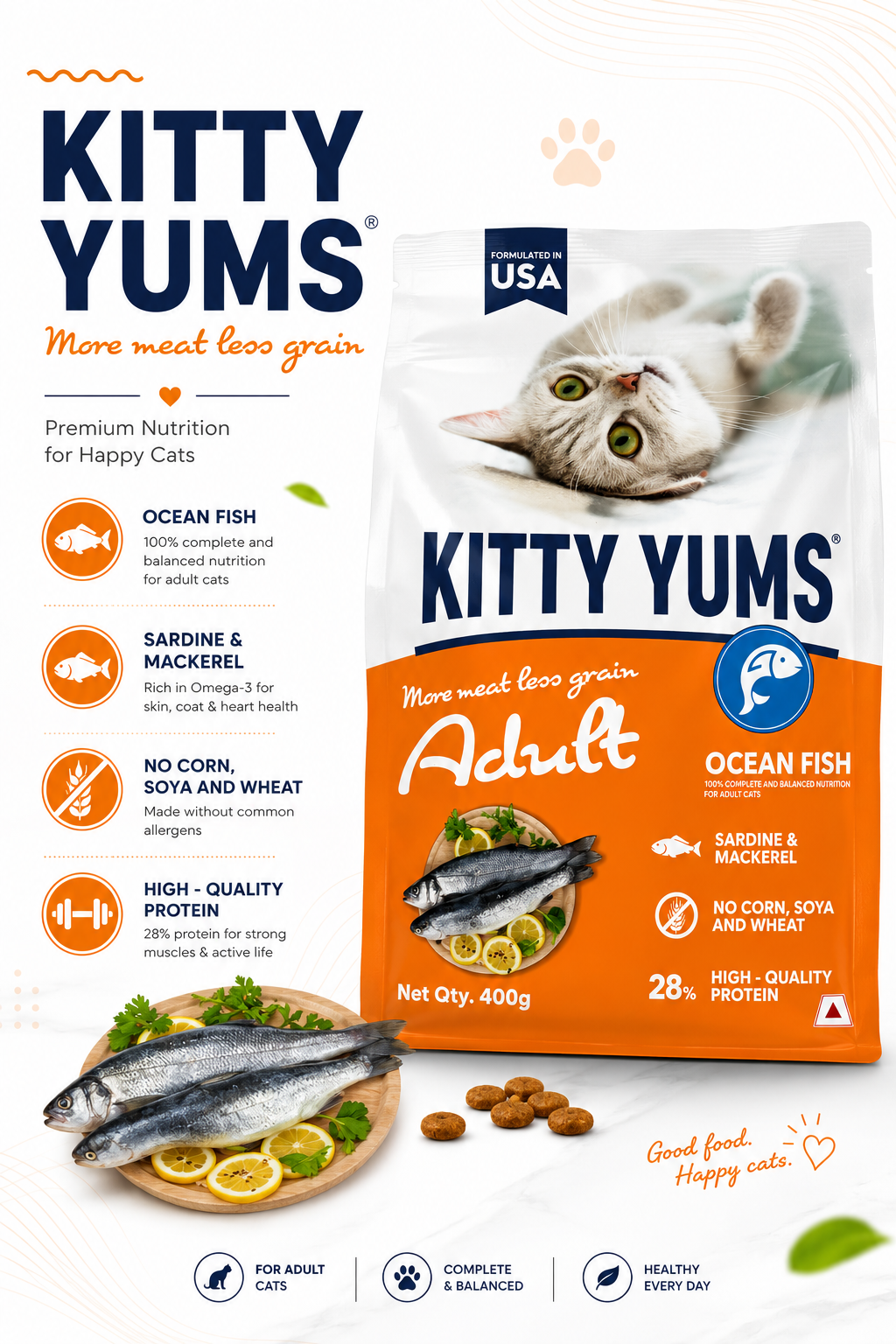 KITTY YUMS OCEAN FISH ADULT GET FREE CONTAINER WITH 1.2KG PACK