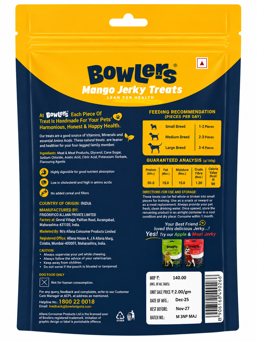 BOWLERS MANGO JERKY TREATS