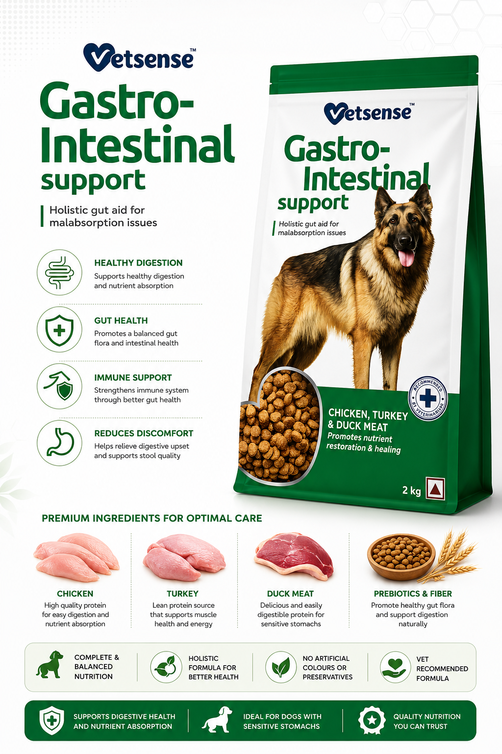 VETSENSE GASTRO INTESTINAL SUPPORT 2KG