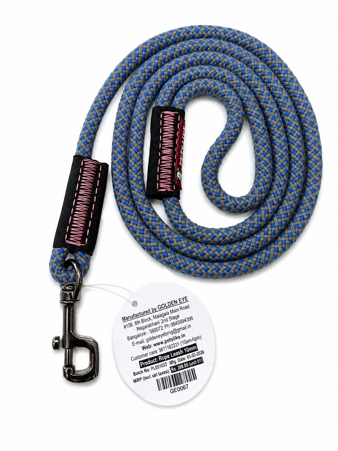 GOLDEN EYE ROPE LEASE DOG 10MM