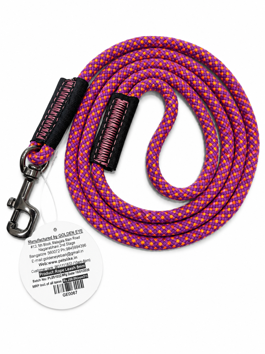 GOLDEN EYE ROPE LEASE DOG 8MM