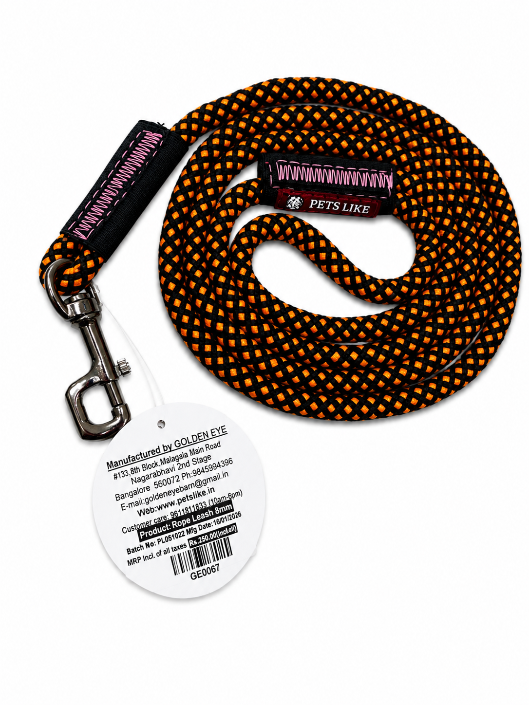 GOLDEN EYE ROPE LEASE DOG 8MM