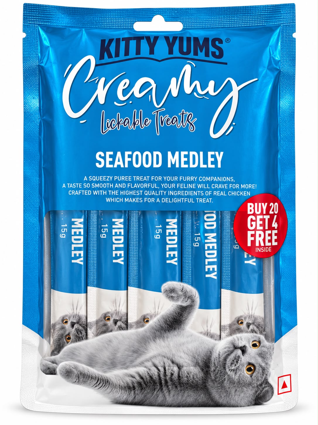 KITTY YUMS CREAMY TREAT SEAFOOD MED 24PC