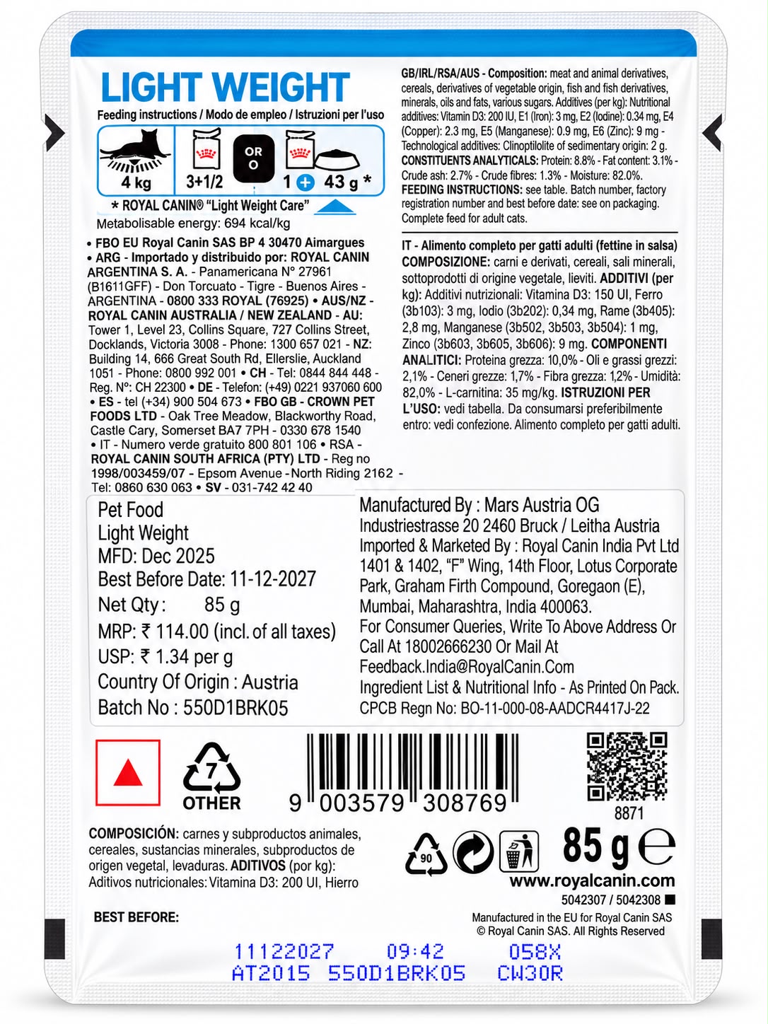 ROYAL CANIN LIGHT WEGHT CARE 85 G