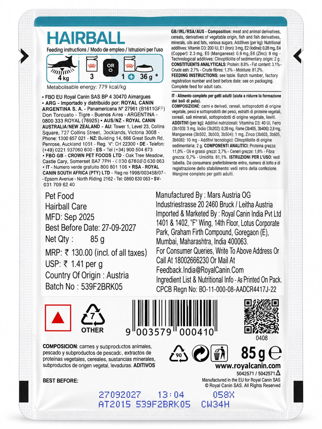 ROYAL CANIN HAIRBALL CARE 85 G