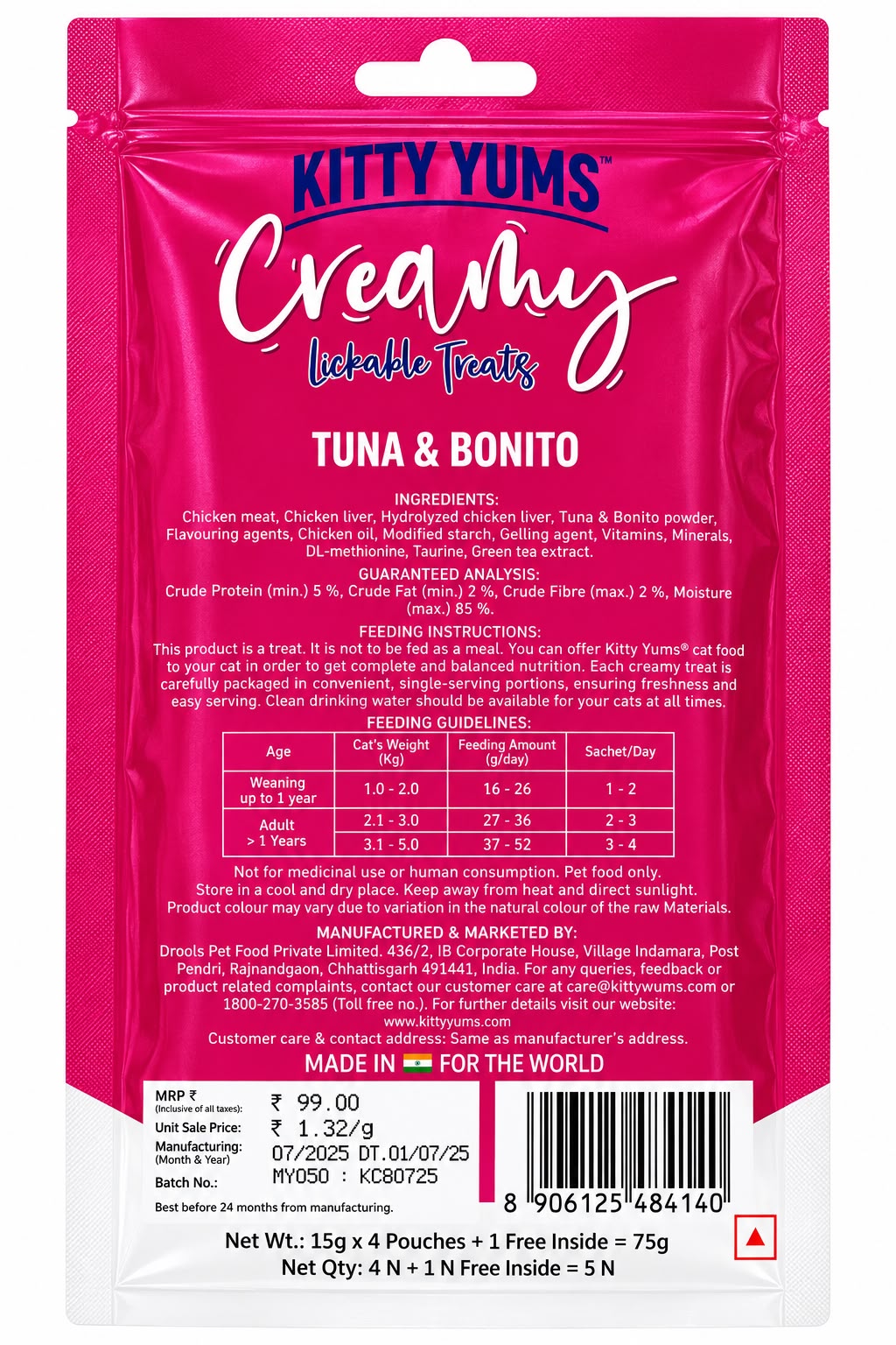 KITTY YUMS CREAMY TUNA & BONITO 75 GM