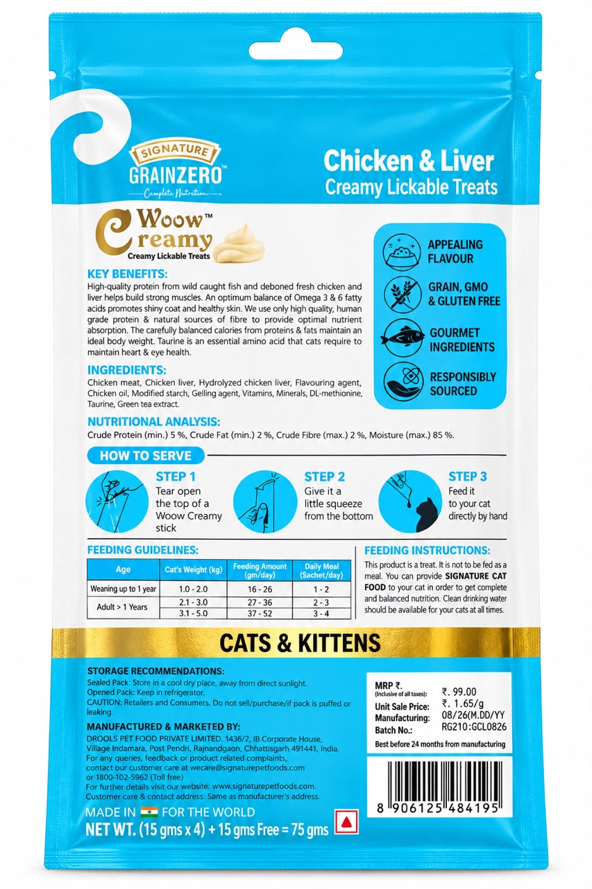 GRAIN ZERO CREAMY TREATS CHICKEN & LIVER 75 GM