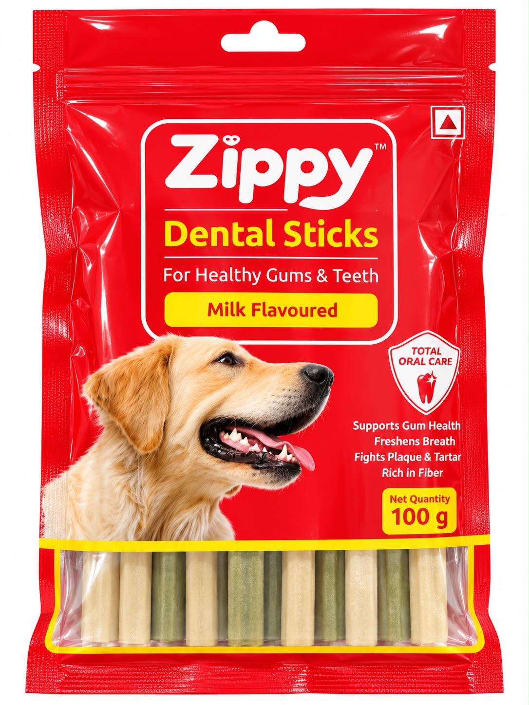 ZIPPY DENTAL STICKS MILK FLAVOUED 100GM