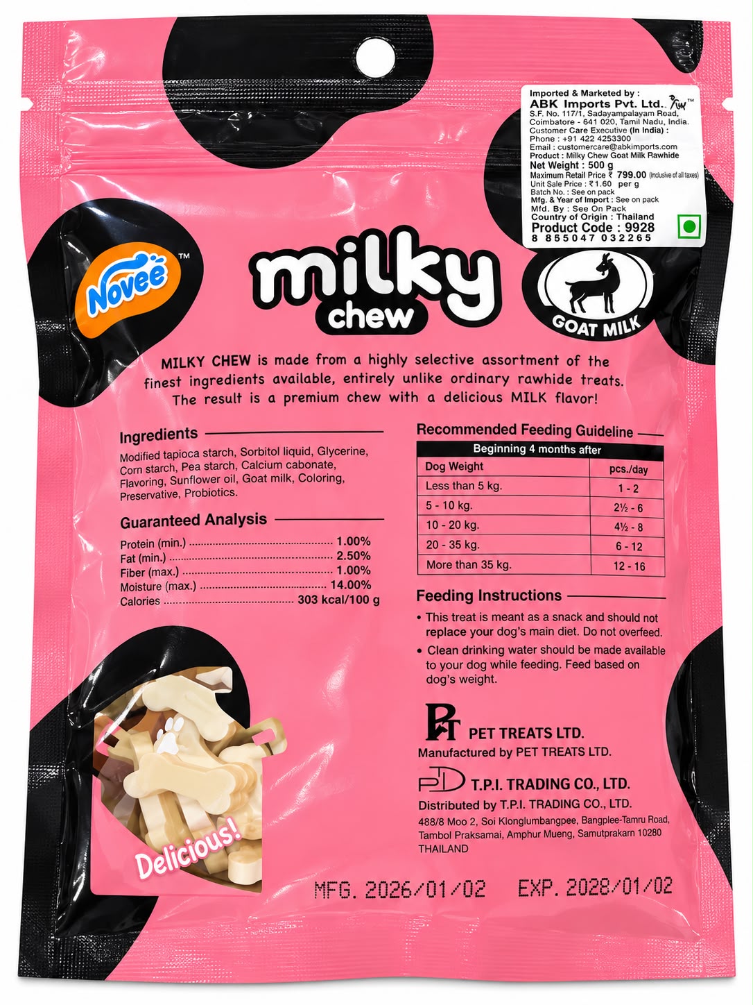 NOVEE MILKY CHEW GOAT MILK BONE 500GM
