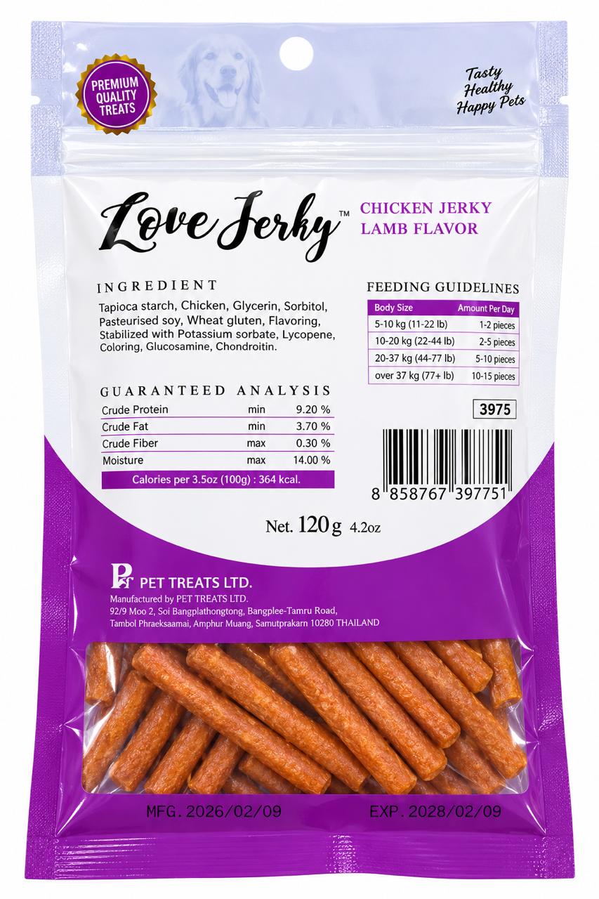 LOVE CHICKEN JERKY LAMB FLV 120GM