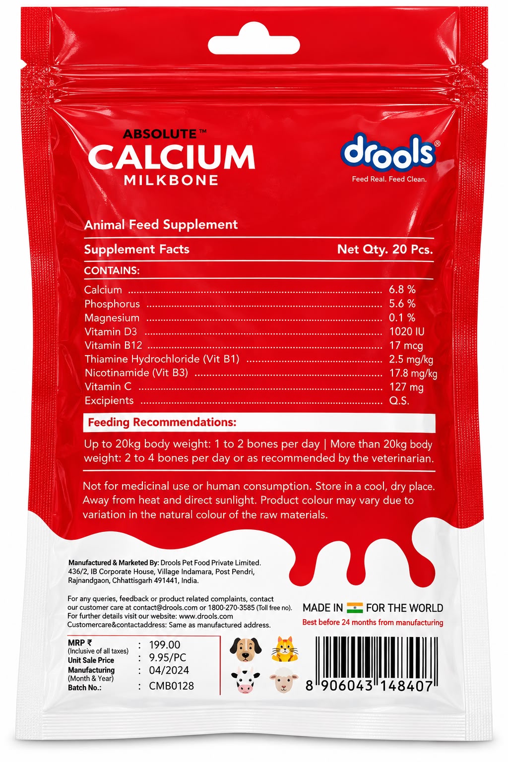 ABSOLUTE CALCIUM BONE 20 PCE\190GM